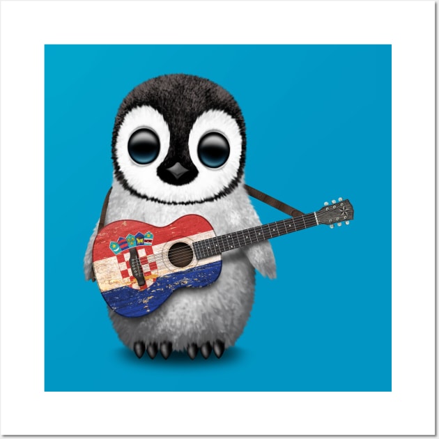 Baby Penguin Playing Croatian Flag Guitar Wall Art by jeffbartels